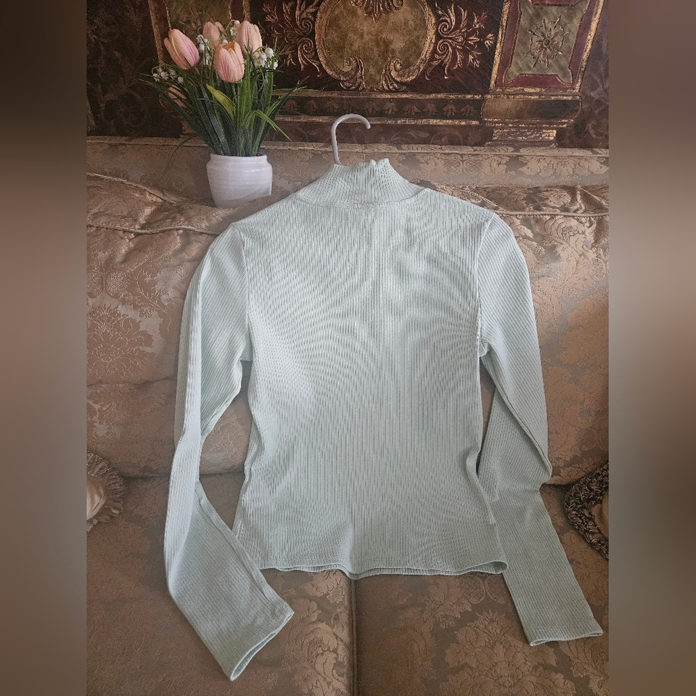 Maeve By Anthropologie Light Green/Sea Blue Long Sleeve Mock Neck Top - Picture 2 of 11